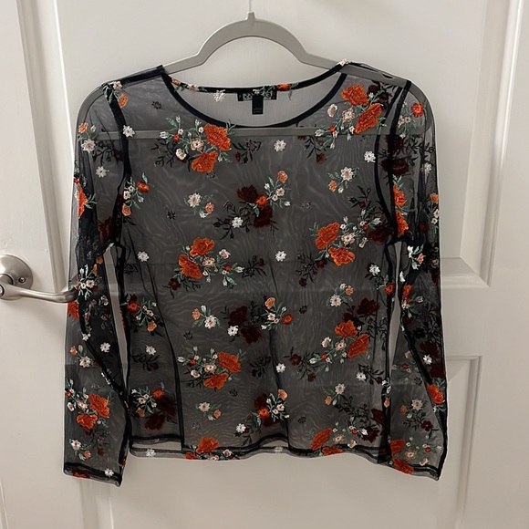 Express Sheer Mesh Embroidered Flower Top - Picture 2 of 3